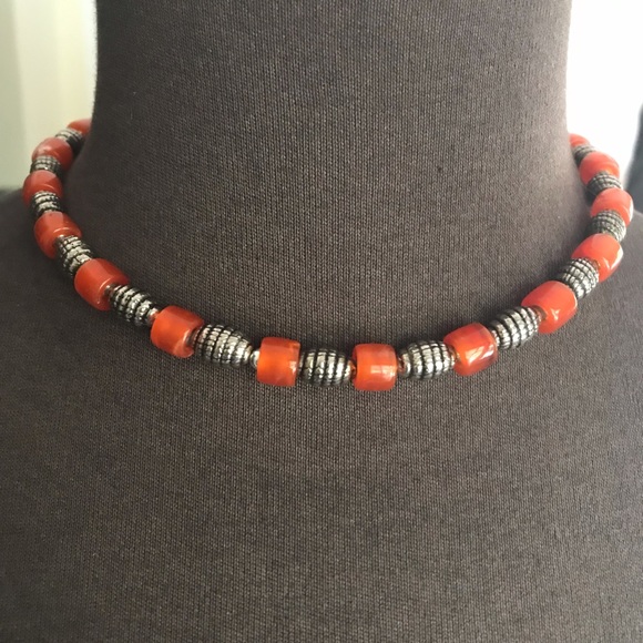Orange Silver Beaded Necklace - Picture 1 of 2